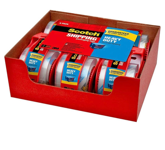 Scotch Heavy Duty Packaging Tape, 1.88" x 22.2 yd, Designed for Packing, Shipping and Mailing, Strong Seal on All Box Types, 1.5" Core, Clear, 6 Rolls with Dispenser