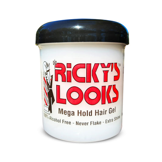 Ricky's Looks Mega Hold Styling Hair Gel for Curly, Frizzy, Straight, Wavy & Fine Hair - Flake Free, Strong Hold and Shine - For All Hair Types - Men & Women 16 oz